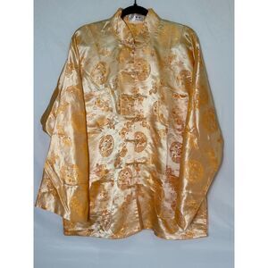 Lian Lin Women's Tang Style Satin Two-Piece Pajama Set Size XL Peach Colored